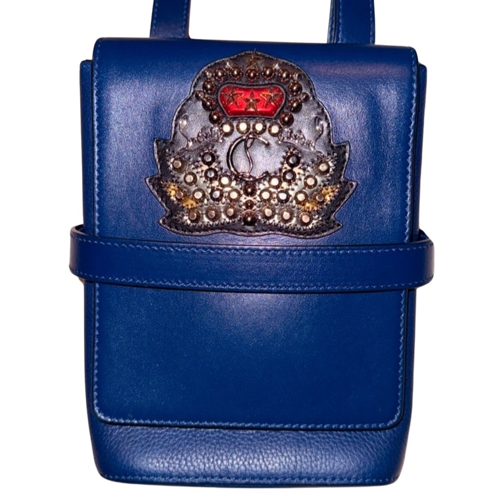 Christian Louboutin Authentic Reporter Leather Crossbody Bag in Blue w/Dustbag